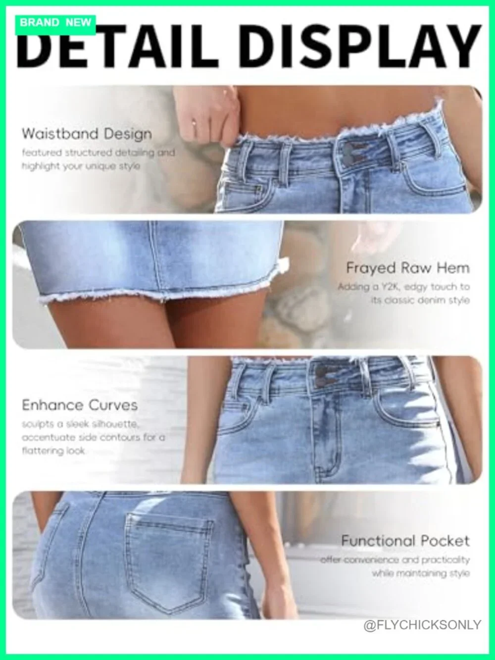 Raw Hem Jean Skirt Stretchy Denim Mini Skirt with Pockets Casual Outfit